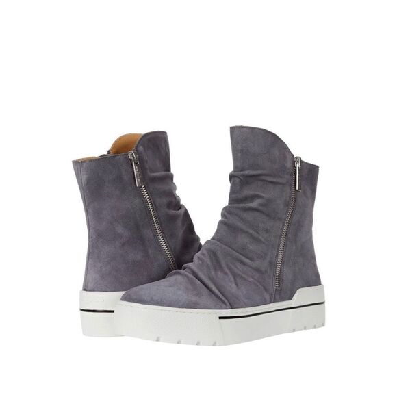 J/Slides Nila Gray Suede Women’s Chunky Boots size 10 Pull On Leather Platform S - Picture 1 of 13